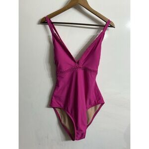 NWOT Kona Sol Hot Pink One-Piece Crochet Detail Swimsuit Size Large